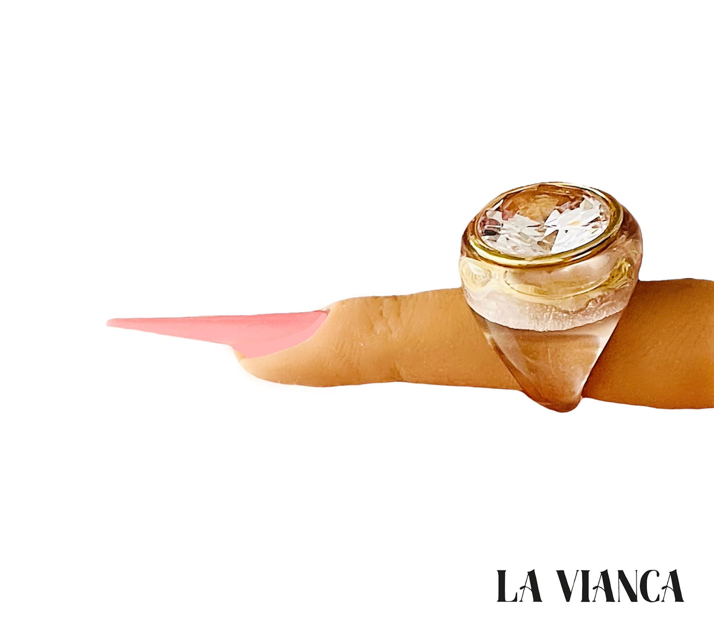 HEADLIGHT CZ CUBIC ZIRCONIA LUCITE COCKTAIL RING