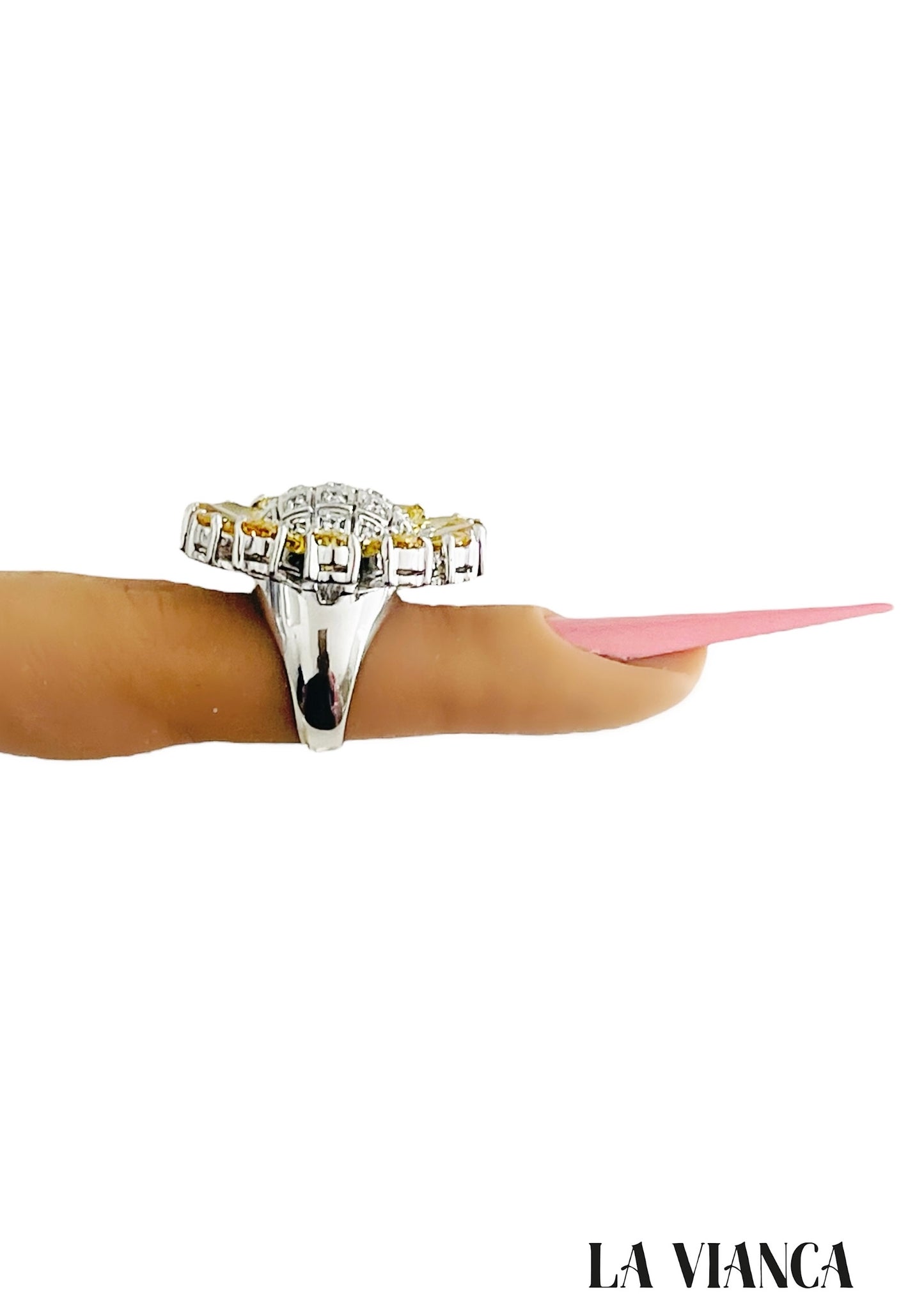 FLOWER POWER Yellow CZ Cocktail Statement Ring