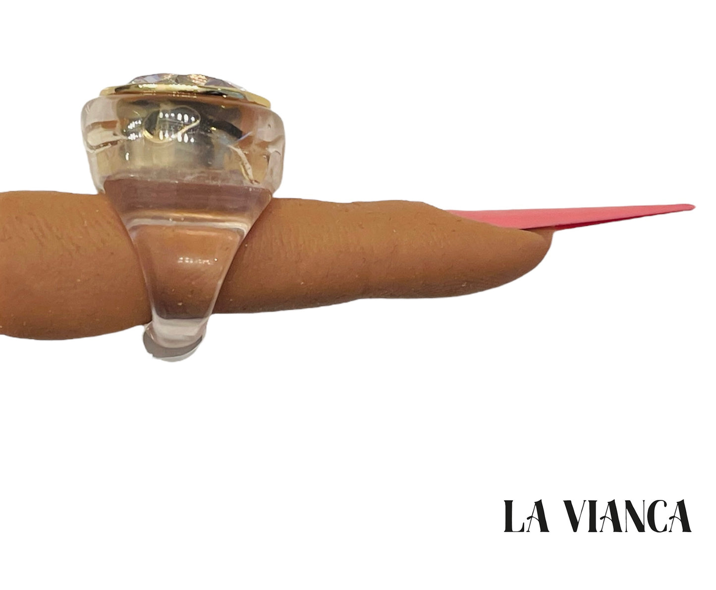 HEADLIGHT CZ CUBIC ZIRCONIA LUCITE COCKTAIL RING