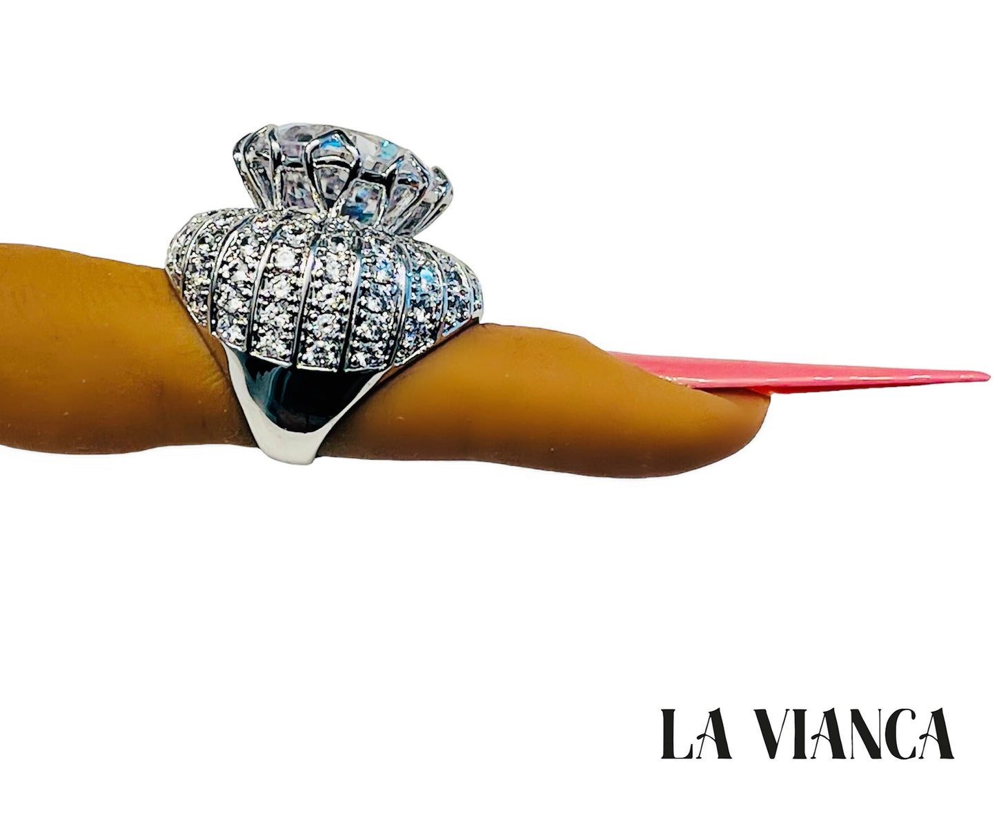 POOF! Round Pave Huge CZ Cocktail Statement Ring