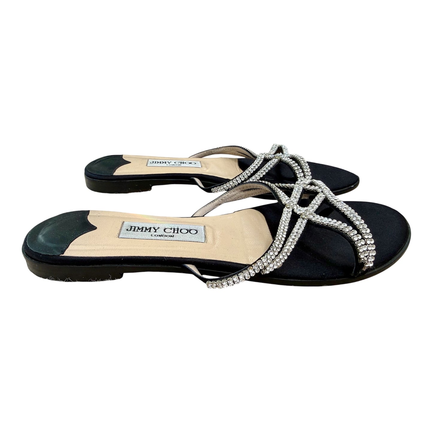 Jimmy Choo Vintage Black Satin Star Crystal Thong Sandals Sz 8/39