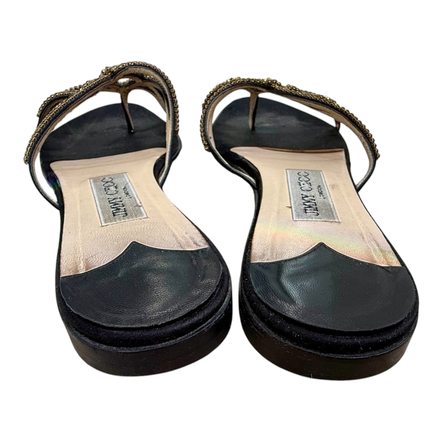 Jimmy Choo Vintage Gold Satin Star Crystal Thong Sandals Sz 8/39