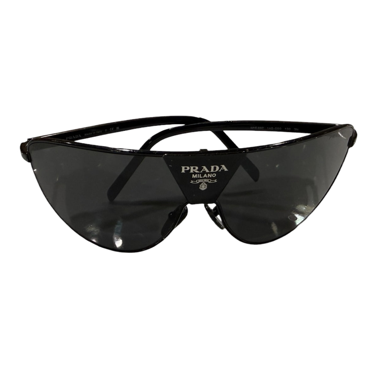 Prada PR 69ZS Black/Dark Grey (1AB5S0) Logo Shield Sunglasses