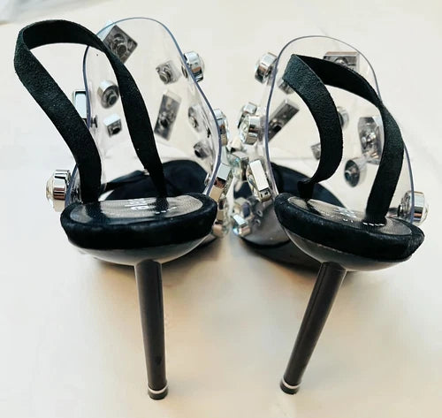 ALEXANDER WANG Kaia Heels Sandals Shoe PVC Clear Crystal Heels Sz 38 W/Box