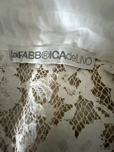 La Fabrica Del Lino LFDL White Lace Polo Shirt Sz Sm Italy