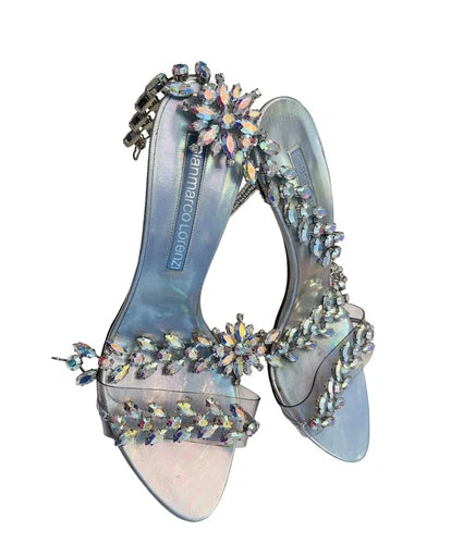 Gianmarco Lorenzi Crystal Anklet Iridescent Hologram Rhinestone Heels Sandals 39