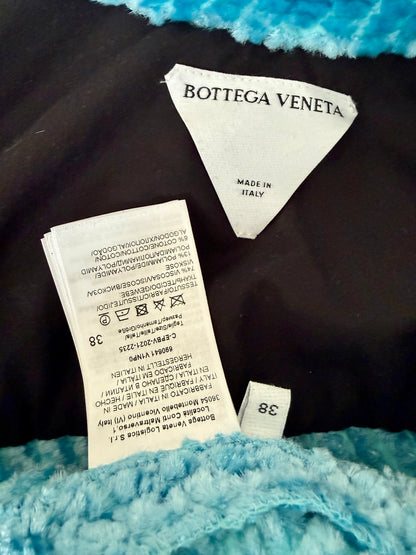 Bottega Veneta Blue Cropped Slim Fit Chenille Twill Trucker Jacket Sz 38