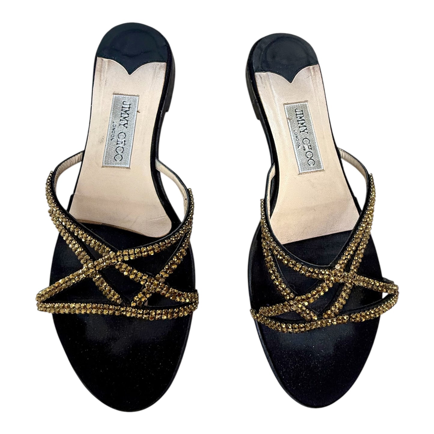 Jimmy Choo Vintage Gold Satin Star Crystal Thong Sandals Sz 8/39