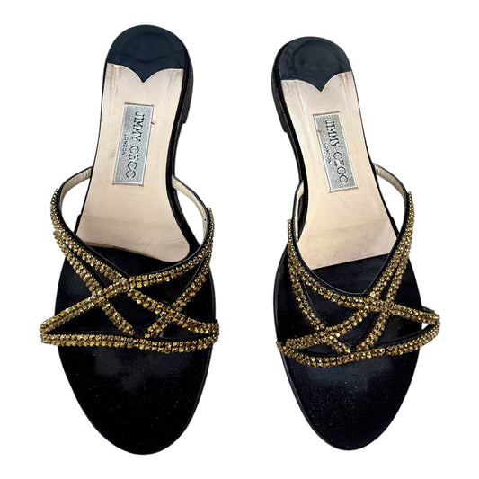 Jimmy Choo Vintage Gold Satin Star Crystal Thong Sandals Sz 8/39
