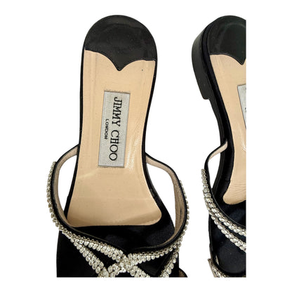 Jimmy Choo Vintage Black Satin Star Crystal Thong Sandals Sz 8/39