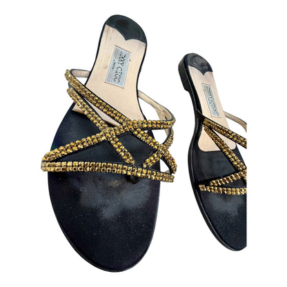 Jimmy Choo Vintage Gold Satin Star Crystal Thong Sandals Sz 8/39