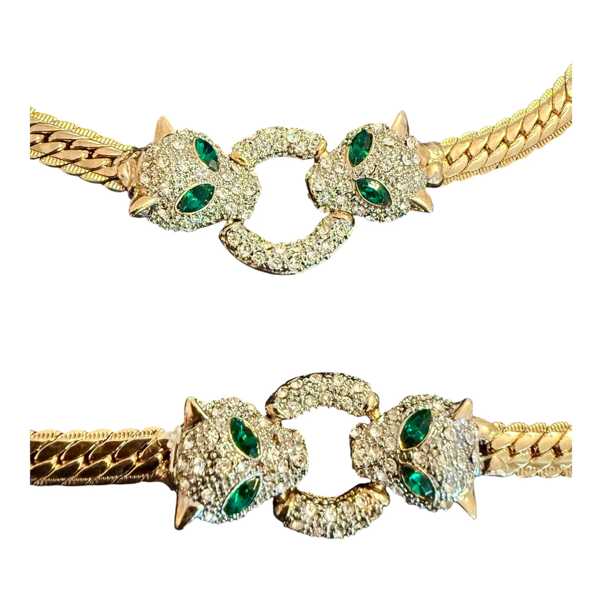 VTG 1980s Panther Rhinestone Parure Set Omega Necklace Bracelet