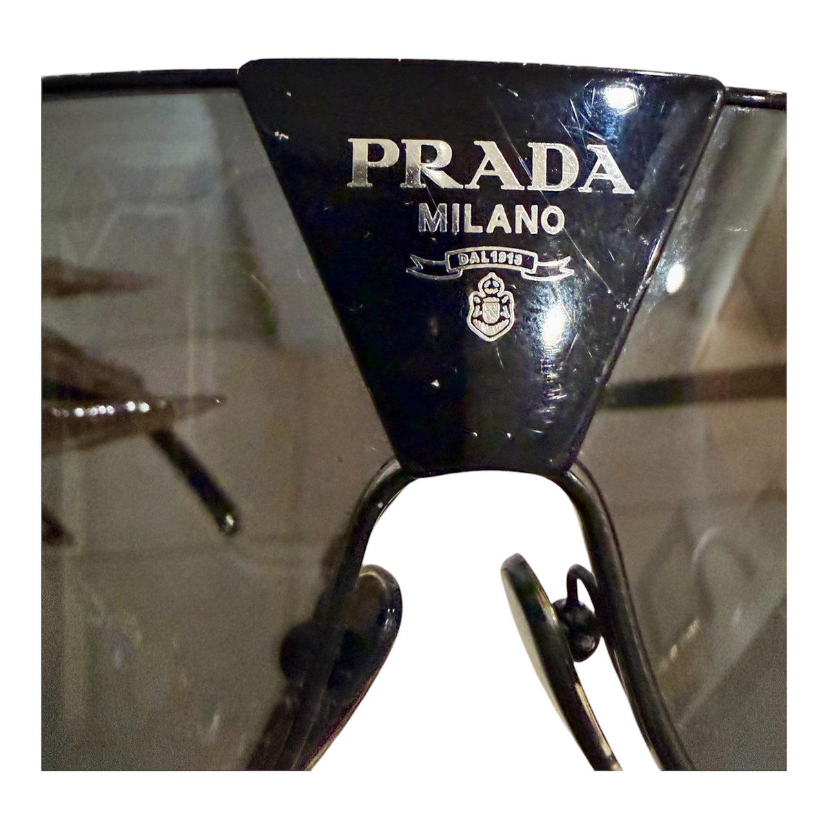 Prada PR 69ZS Black/Dark Grey (1AB5S0) Logo Shield Sunglasses