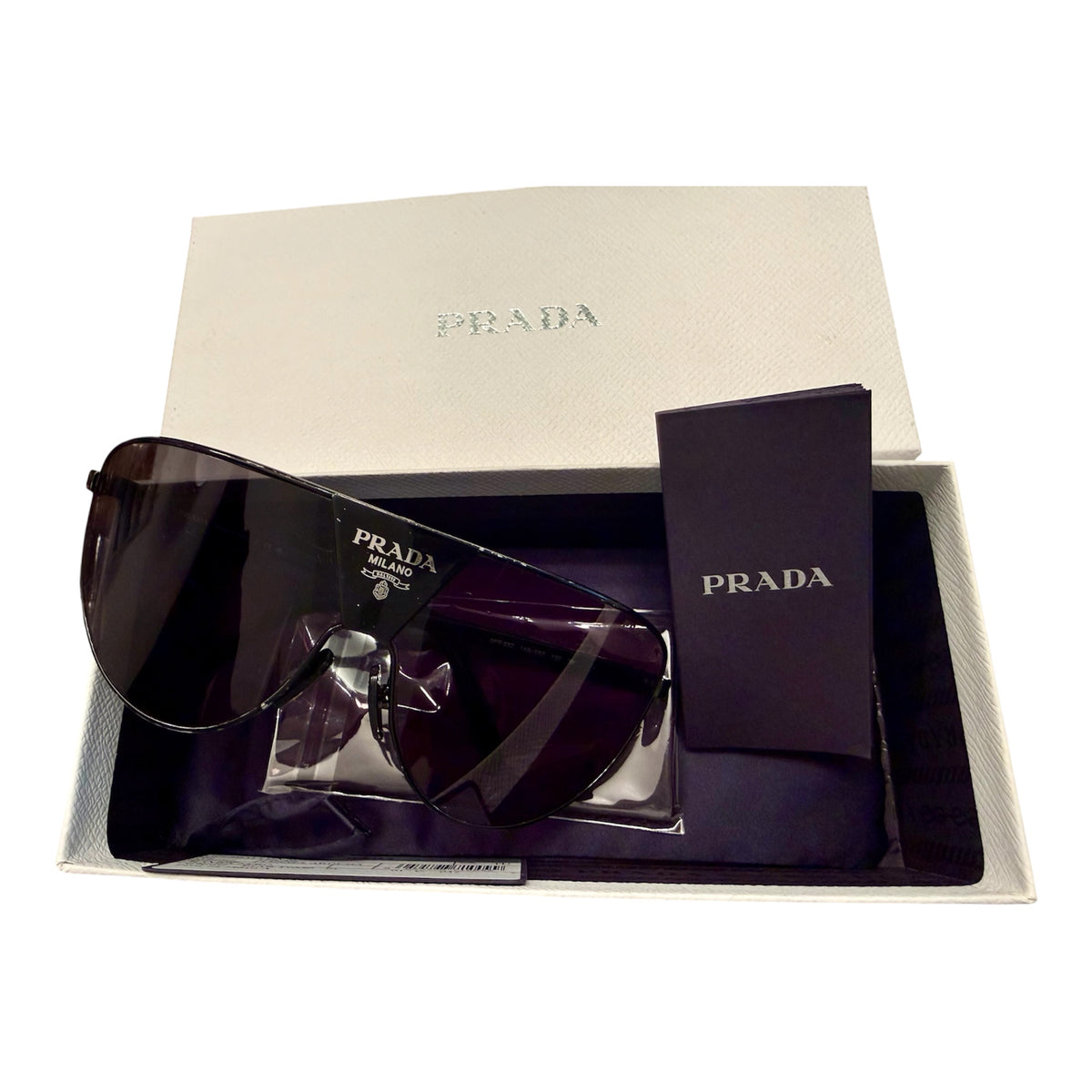 Prada PR 69ZS Black/Dark Grey (1AB5S0) Logo Shield Sunglasses
