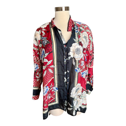 Johnny Was Crane Mallory Mix Print Silk Blouse Top Sz Small