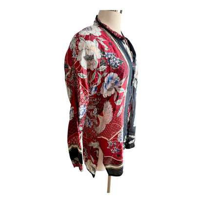 Johnny Was Crane Mallory Mix Print Silk Blouse Top Sz Small