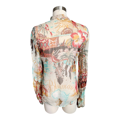Blumarine Silk Tunic Top Zebra African Safari Semi Sheer Blouse Sz 42