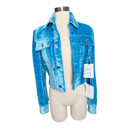 Bottega Veneta Blue Cropped Slim Fit Chenille Twill Trucker Jacket Sz 38