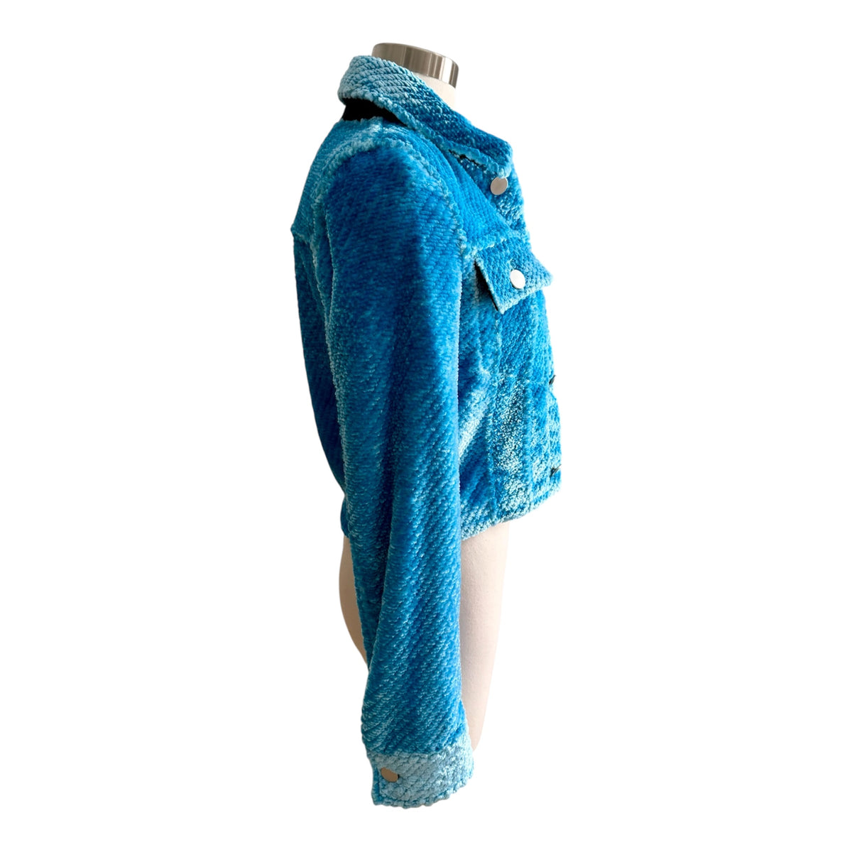 Bottega Veneta Blue Cropped Slim Fit Chenille Twill Trucker Jacket Sz 38