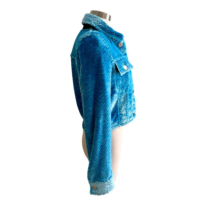 Bottega Veneta Blue Cropped Slim Fit Chenille Twill Trucker Jacket Sz 38