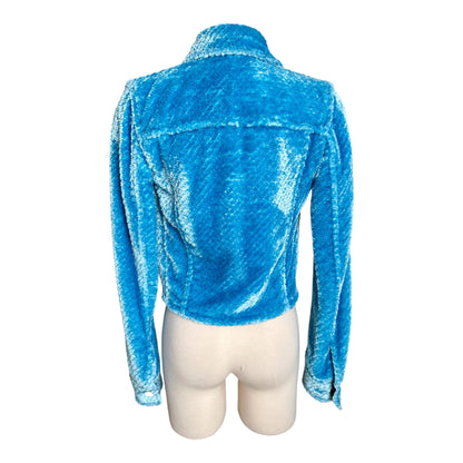 Bottega Veneta Blue Cropped Slim Fit Chenille Twill Trucker Jacket Sz 38