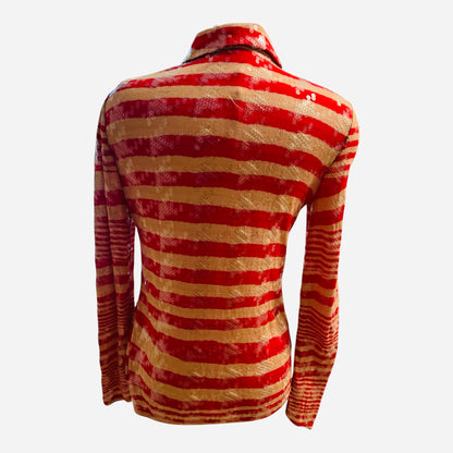MISSONI Vintage 2000 Sequin Red / Tan Striped Top Shirt Sz 40
