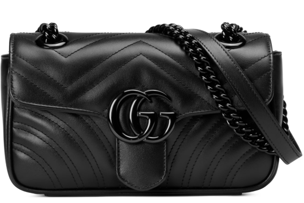 Gucci Small GG Marmont Black Matelassé Leather Chevron Crossbody Bag Purse
