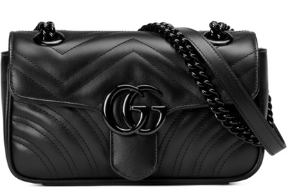 Gucci Small GG Marmont Black Matelassé Leather Chevron Crossbody Bag Purse