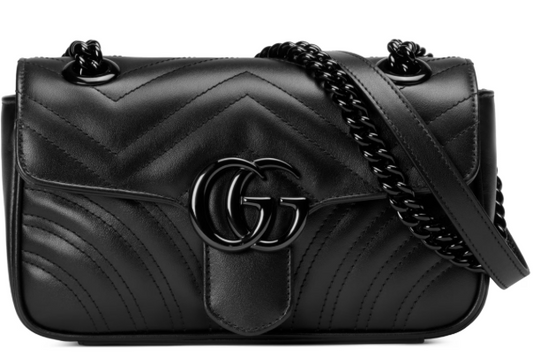 Gucci Small GG Marmont Black Matelassé Leather Chevron Crossbody Bag Purse