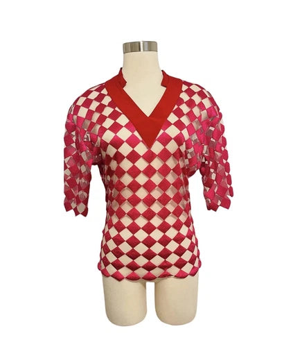 Jonathan Saunders 2014 Runway Pink Sheer Diamond Checker Shirt Top Sz 34