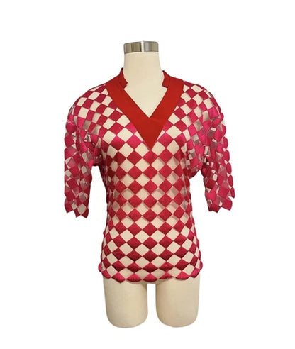 Jonathan Saunders 2014 Runway Pink Sheer Diamond Checker Shirt Top Sz 34