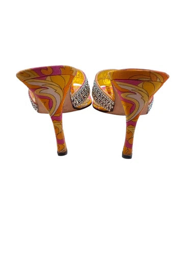 GINA London Vintage Rhinestone Thong Paisley Orange Heels Sandals Sz UK 6 USA 8