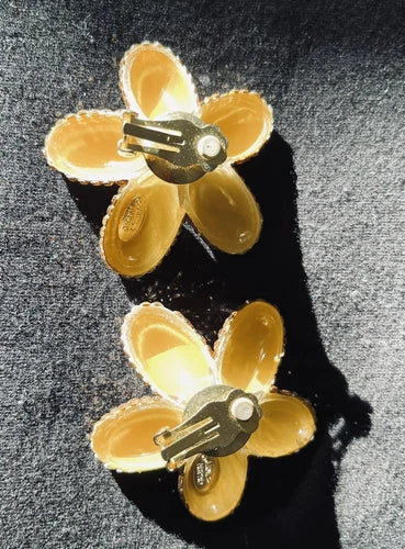 JAMES ARPAD Vintage Clip On Rhinestone Huge Flower Earrings