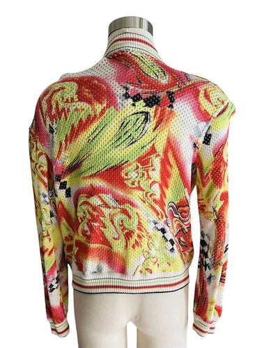 Escada Graffiti Mesh Knit Zip Printed Cardigan Jacket Sz 34