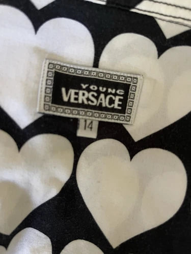 VERSACE YOUNG Black White Heart Vintage Top Button Down Shirt Sz 14