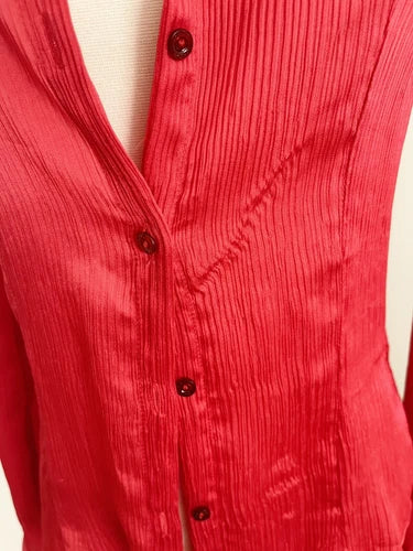 EXTE ITTIERRE Red Crinkle Button Down Blouse Sz 42