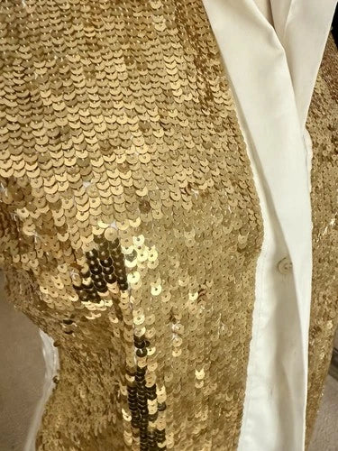 Who's Who One Gold Sequin Shirt Y2K Glam Button Blouse Sz Med Who’s Who Italy
