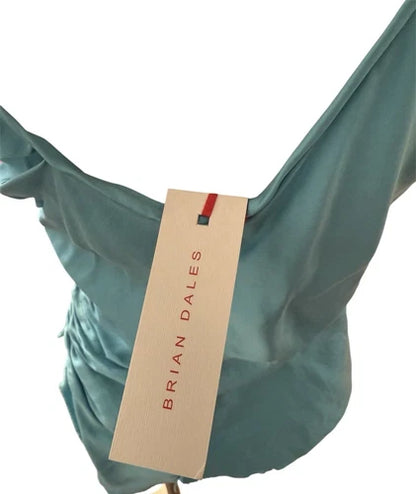 Brian Dales Blue Silk Hand Sewn Asymmetrical Top NWT