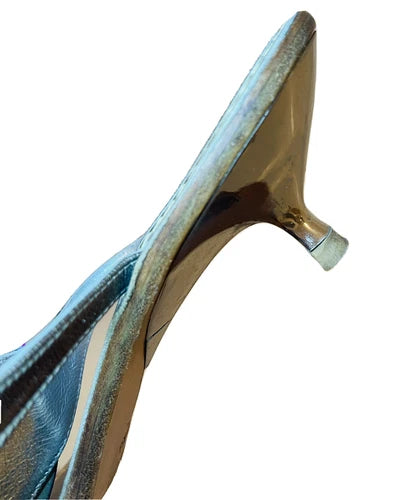 Claudio Merazzi Crystal Metallic Thong Kitten Heel Sandal Sz 39