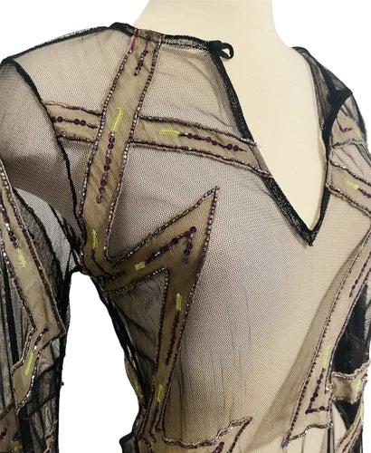 Antik Batik Black Mesh Sequin Tunic Top Sz Med