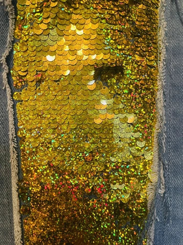 Filles A Papa Gold Sequin Denim Jeans Sz M