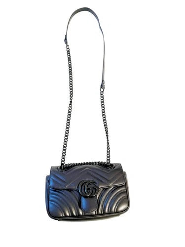 Gucci Small GG Marmont Black Matelassé Leather Chevron Crossbody Bag Purse