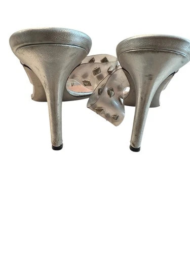 TRACEY ROSS PVC Silver Studs Toe Heels Vintage Sandals Sz 38.5