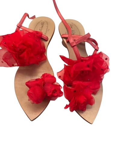 Don Ciccillo Cieccillo Red Flower Ankle Strap Sandals Sz 8