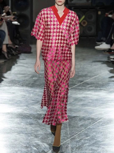 Jonathan Saunders 2014 Runway Pink Sheer Diamond Checker Shirt Top Sz 34