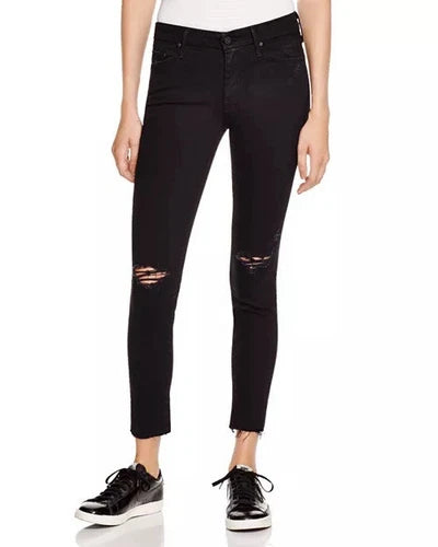 Mother The Looker Black Guilty As Sin Distressed Ankle Fray Jeans Sz 27