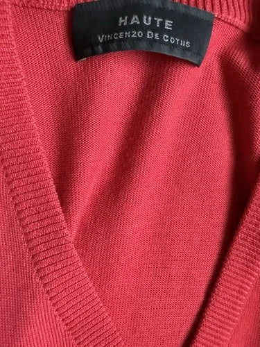 HAUTE VINCENZO DE COTIIS Italy Red V Neck Sequin Hem Knit Sweater Top Luxury