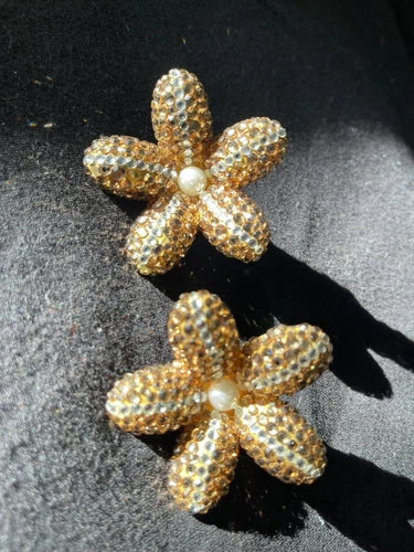 JAMES ARPAD Vintage Clip On Rhinestone Huge Flower Earrings