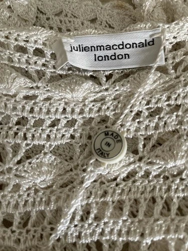 Julien Macdonald Rare Runway Crochet Fringe Sleeve Cardigan Top Sz XS Vintage