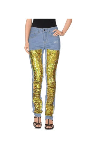 Filles A Papa Gold Sequin Denim Jeans Sz M